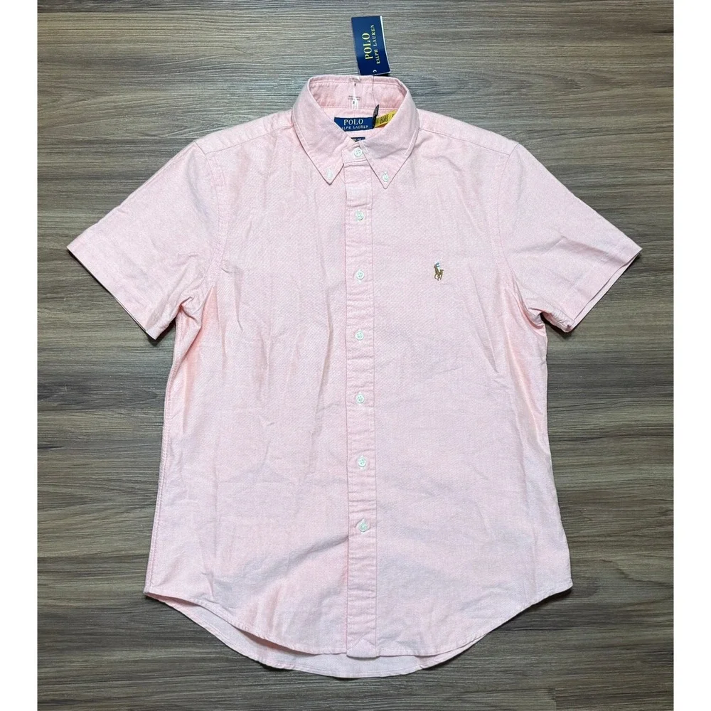 Polo Ralph Lauren Mens Classic Fit Short Sleeve Oxford Shirt Orange Sz Small